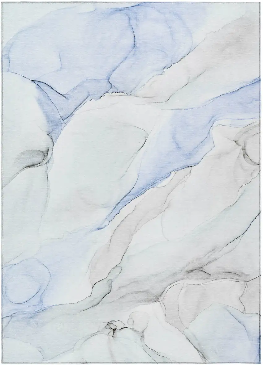 Ivory Blue and Gray Abstract Washable Non Skid Indoor Outdoor Area Rug Photo 2