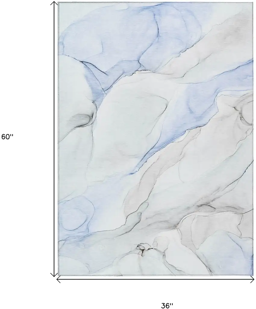 Ivory Blue and Gray Abstract Washable Non Skid Indoor Outdoor Area Rug Photo 3