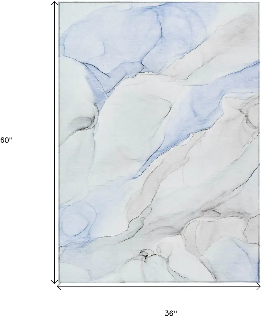 Ivory Blue and Gray Abstract Washable Non Skid Indoor Outdoor Area Rug Photo 3