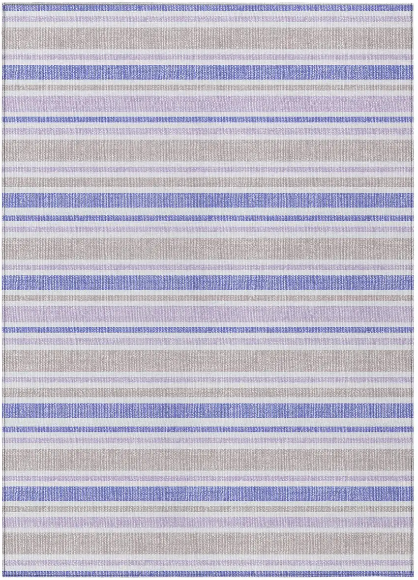 3' X 5' Ivory Blue and Gray Striped Washable Non Skid Indoor Outdoor Area Rug Photo 2