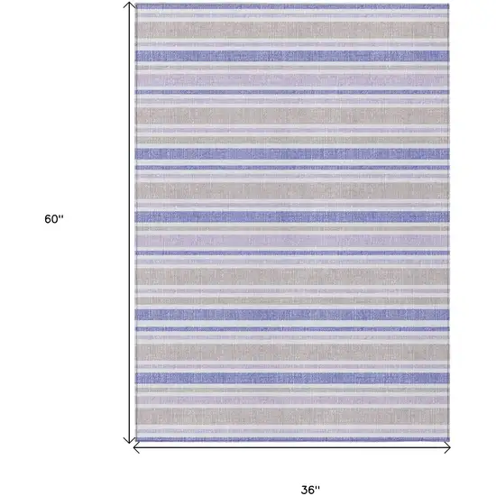 Ivory Blue and Gray Striped Washable Non Skid Indoor Outdoor Area Rug Photo 3