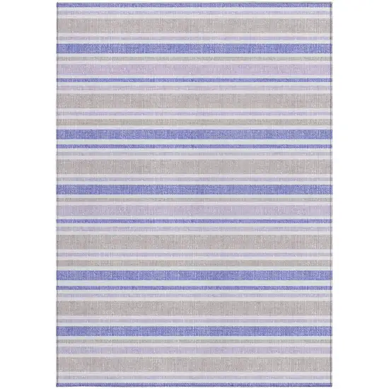 3' X 5' Ivory Blue and Gray Striped Washable Non Skid Indoor Outdoor Area Rug Photo 5