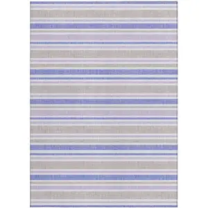 Photo of 3' X 5' Ivory Blue and Gray Striped Washable Non Skid Indoor Outdoor Area Rug