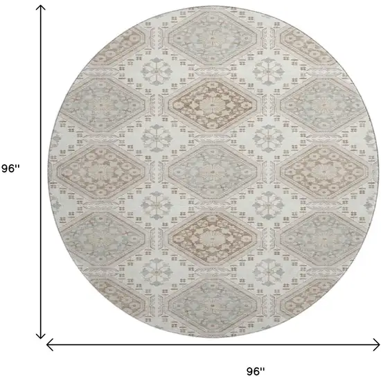 8' X 8' Ivory Brown And Gray Floral Washable Round Rug With UV Protection Photo 9