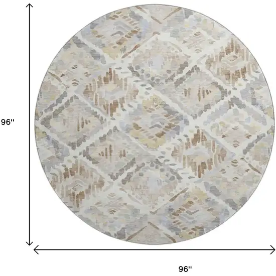 8' X 8' Ivory Brown And Gray Geometric Washable Round Rug With UV Protection Photo 9