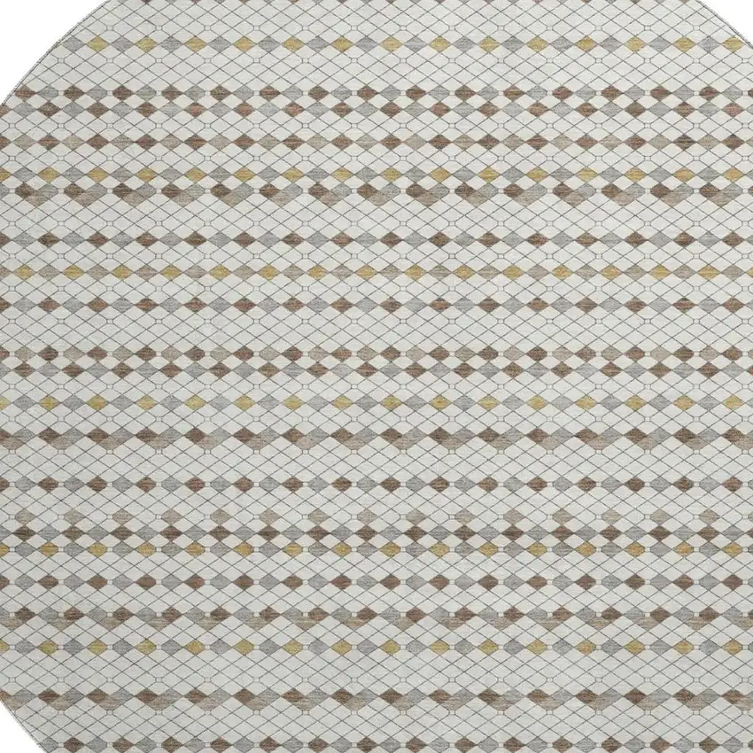 8' X 8' Ivory Brown And Gray Striped Washable Round Rug With UV Protection Photo 2