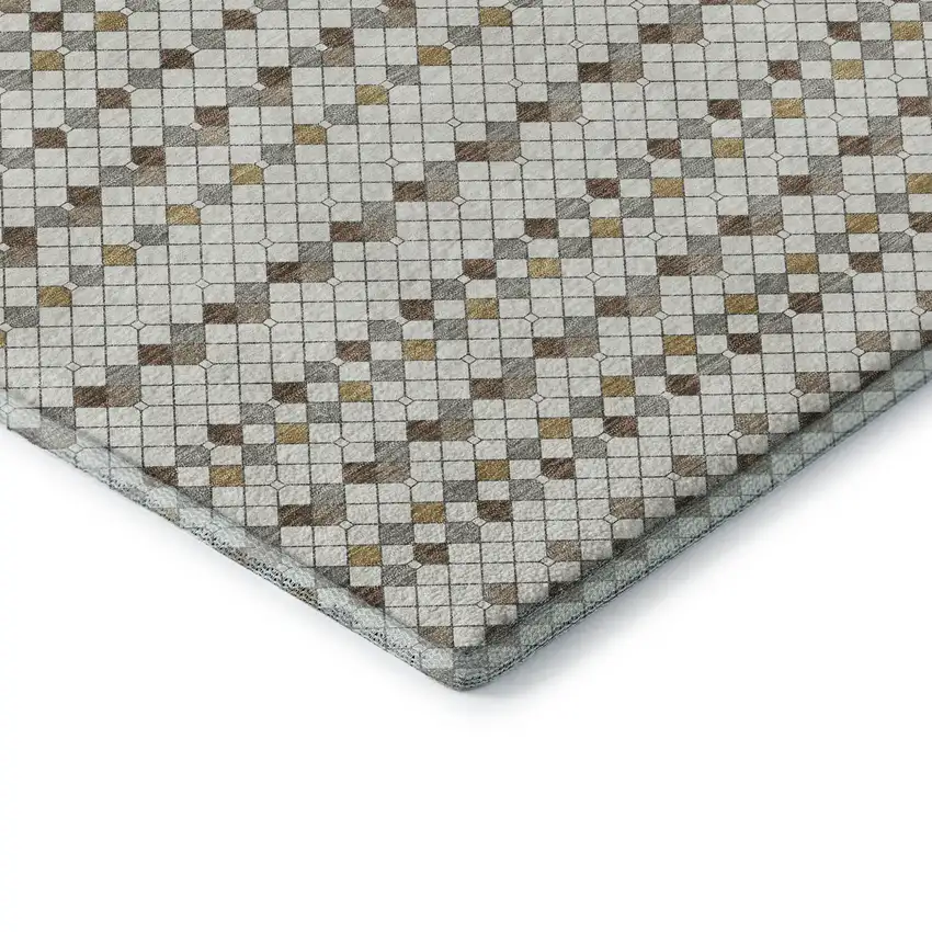 8' X 8' Ivory Brown And Gray Striped Washable Round Rug With UV Protection Photo 6