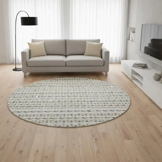8' X 8' Ivory Brown And Gray Striped Washable Round Rug With UV Protection Photo 2