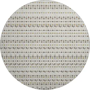 Photo of 8' X 8' Ivory Brown And Gray Striped Washable Round Rug With UV Protection