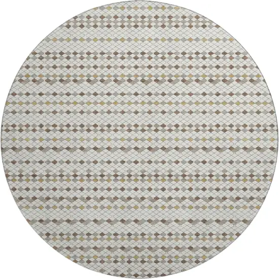 8' X 8' Ivory Brown And Gray Striped Washable Round Rug With UV Protection Photo 1