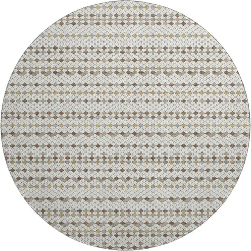 8' X 8' Ivory Brown And Gray Striped Washable Round Rug With UV Protection Photo 1