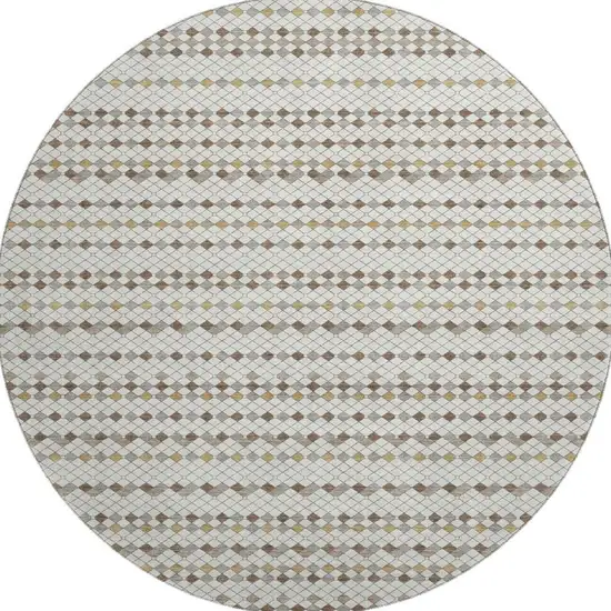 8' X 8' Ivory Brown And Gray Striped Washable Round Rug With UV Protection Photo 3