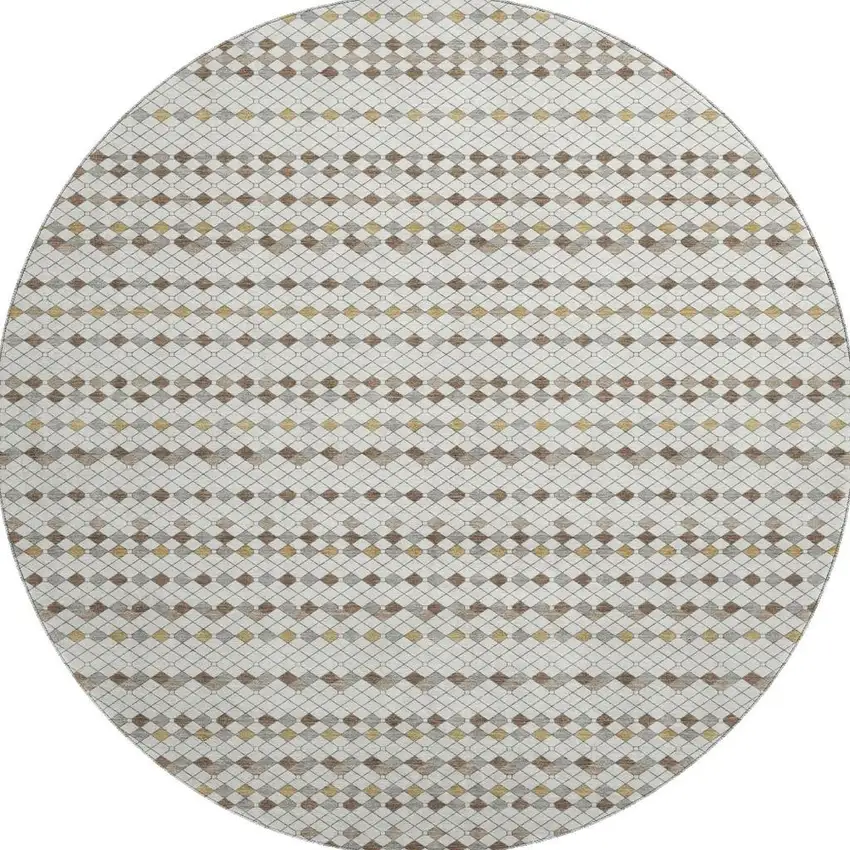8' X 8' Ivory Brown And Gray Striped Washable Round Rug With UV Protection Photo 3