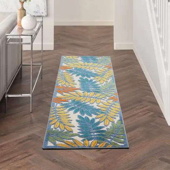 2' X 6' Ivory Floral Non Skid Indoor Outdoor Runner Rug Photo 9