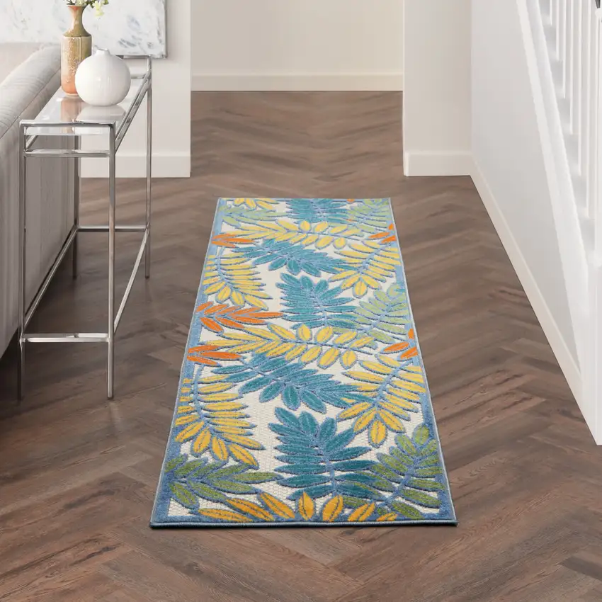 2' X 6' Ivory Floral Non Skid Indoor Outdoor Runner Rug Photo 9