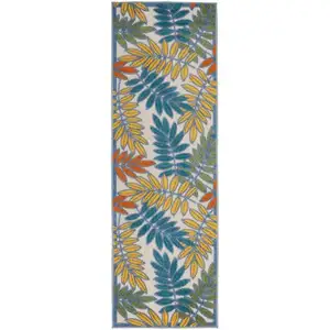 Photo of 2' X 6' Ivory Floral Non Skid Indoor Outdoor Runner Rug