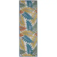 Photo of 2' X 6' Ivory Floral Non Skid Indoor Outdoor Runner Rug