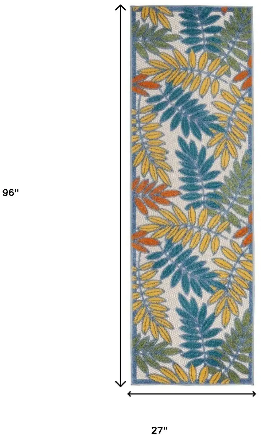 2' X 8' Ivory Floral Non Skid Indoor Outdoor Runner Rug Photo 5