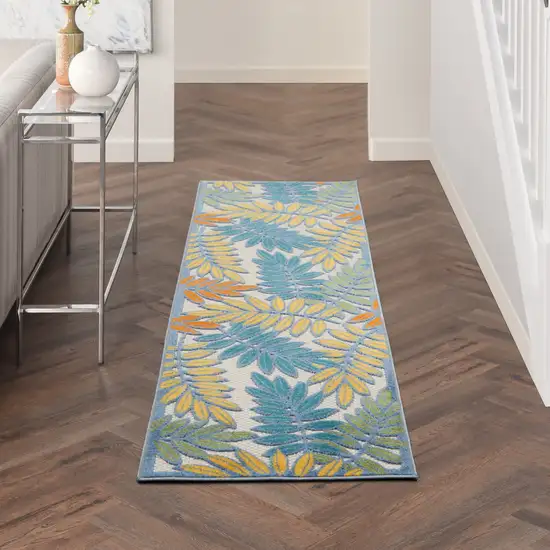 2' X 8' Ivory Floral Non Skid Indoor Outdoor Runner Rug Photo 9