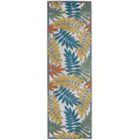 Photo of 2' X 8' Ivory Floral Non Skid Indoor Outdoor Runner Rug