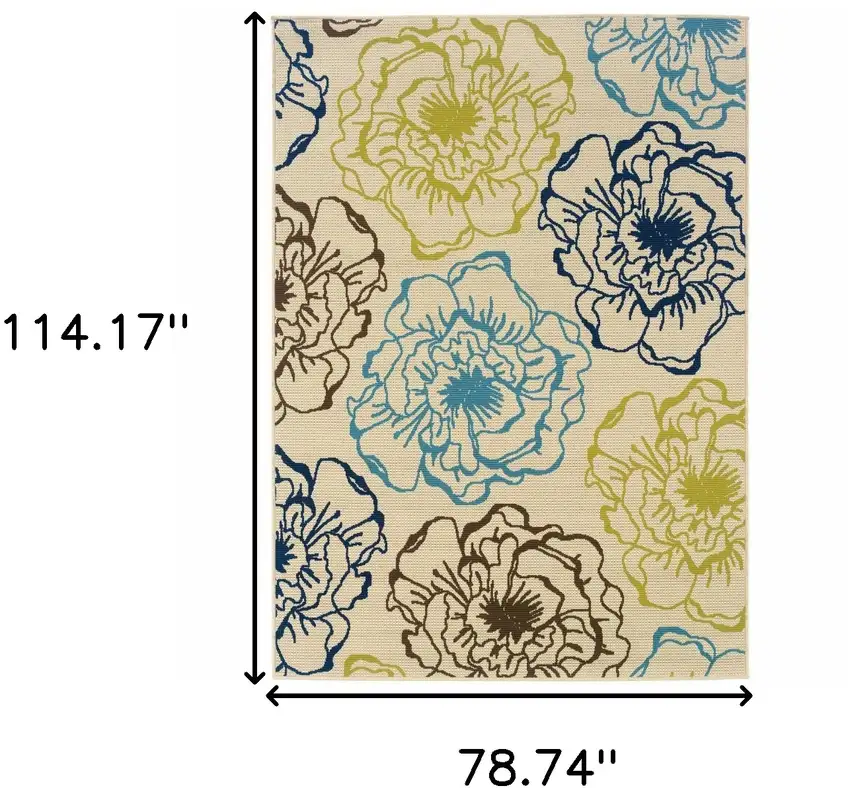 6' X 9' Ivory Floral Stain Resistant Indoor Outdoor Area Rug Photo 5