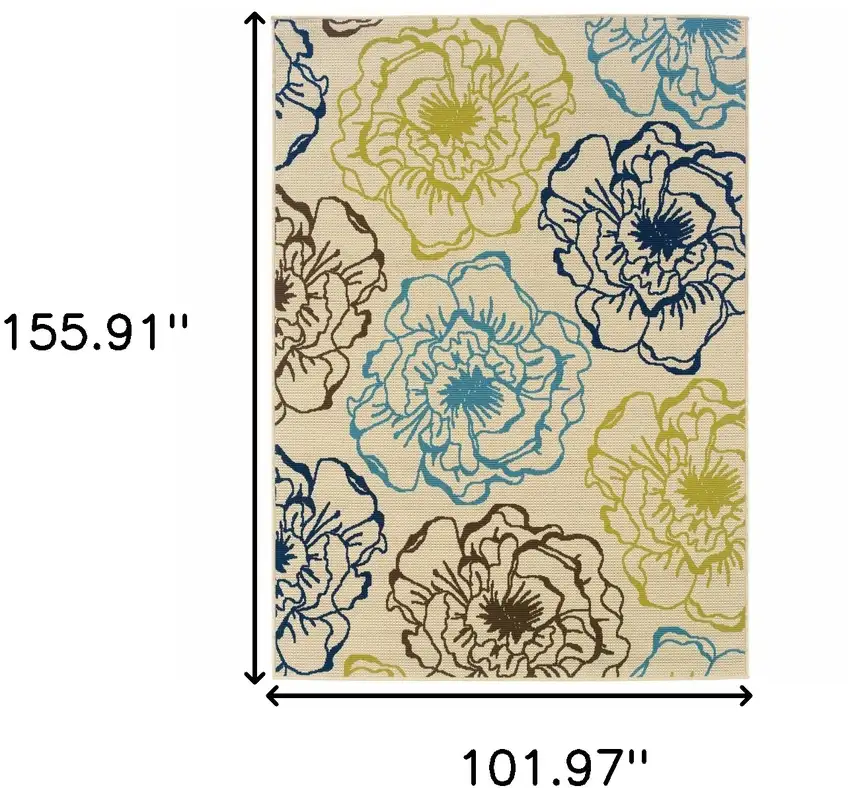 9' X 13' Ivory Floral Stain Resistant Indoor Outdoor Area Rug Photo 5