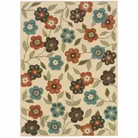 Photo of 3' X 5' Ivory Floral Stain Resistant Indoor Outdoor Area Rug