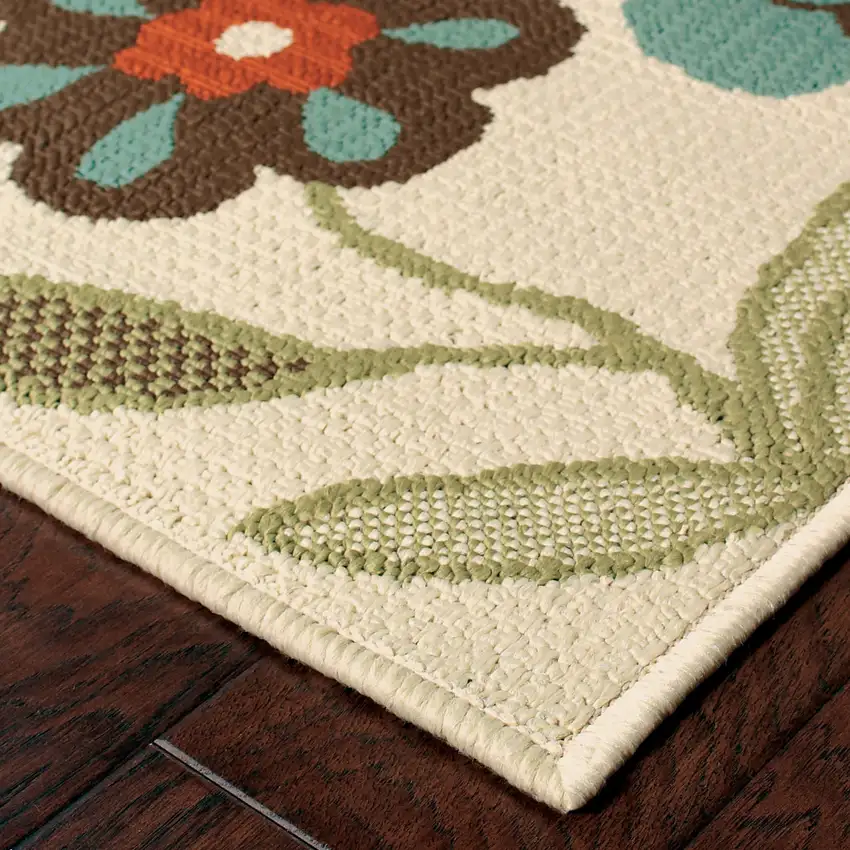 6' X 9' Ivory Floral Stain Resistant Indoor Outdoor Area Rug Photo 3