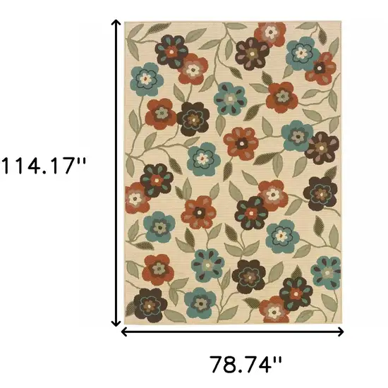 6' X 9' Ivory Floral Stain Resistant Indoor Outdoor Area Rug Photo 5