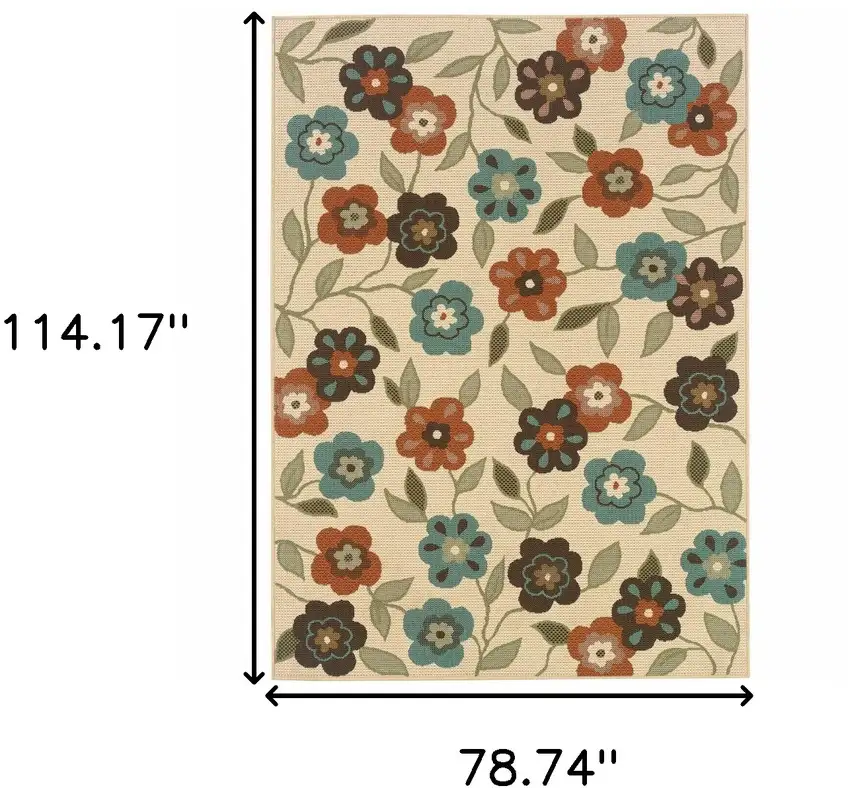 6' X 9' Ivory Floral Stain Resistant Indoor Outdoor Area Rug Photo 5