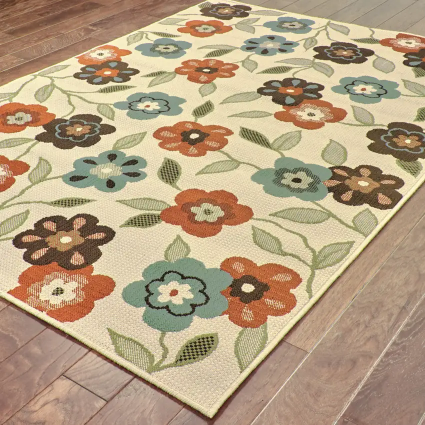 6' X 9' Ivory Floral Stain Resistant Indoor Outdoor Area Rug Photo 4