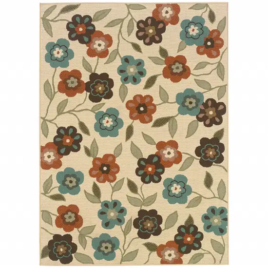 6' X 9' Ivory Floral Stain Resistant Indoor Outdoor Area Rug Photo 1