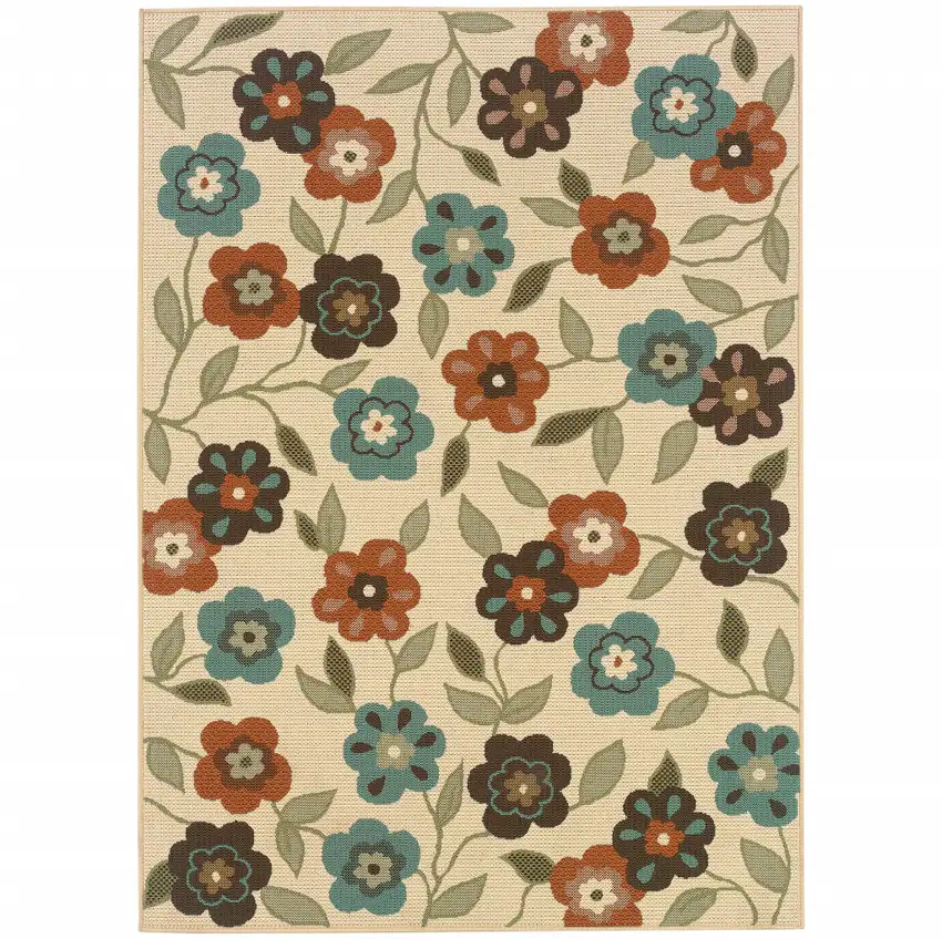 6' X 9' Ivory Floral Stain Resistant Indoor Outdoor Area Rug Photo 1