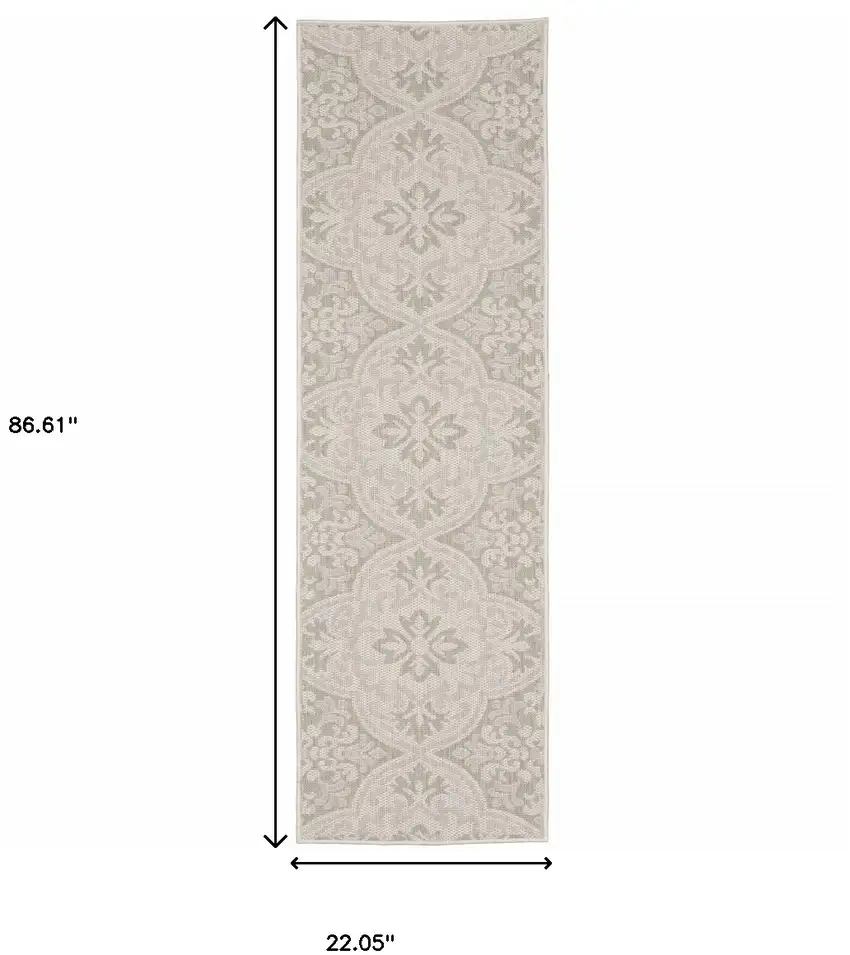 2' X 7' Ivory Floral Stain Resistant Indoor Outdoor Area Rug Photo 7