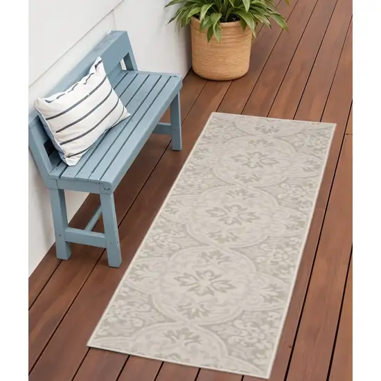 Gray and Ivory Floral Stain Resistant Indoor Outdoor Area Rug Photo 1