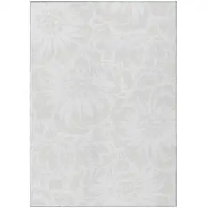 Photo of 3' X 4' Ivory Floral Washable Non Skid Indoor Outdoor Area Rug