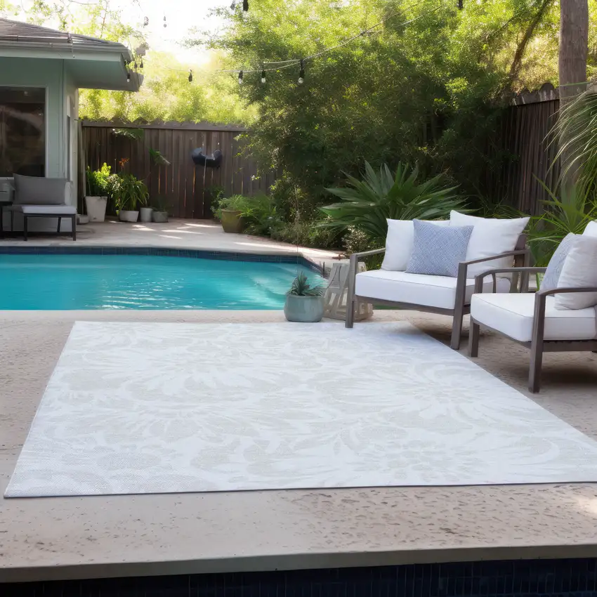 3' X 4' Ivory Floral Washable Non Skid Indoor Outdoor Area Rug Photo 9