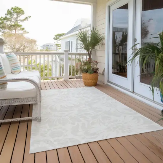 3' X 5' Ivory Floral Washable Non Skid Indoor Outdoor Area Rug Photo 6