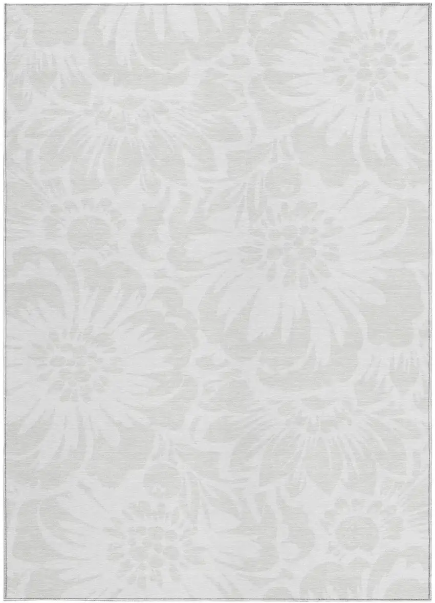 3' X 5' Ivory Floral Washable Non Skid Indoor Outdoor Area Rug Photo 3