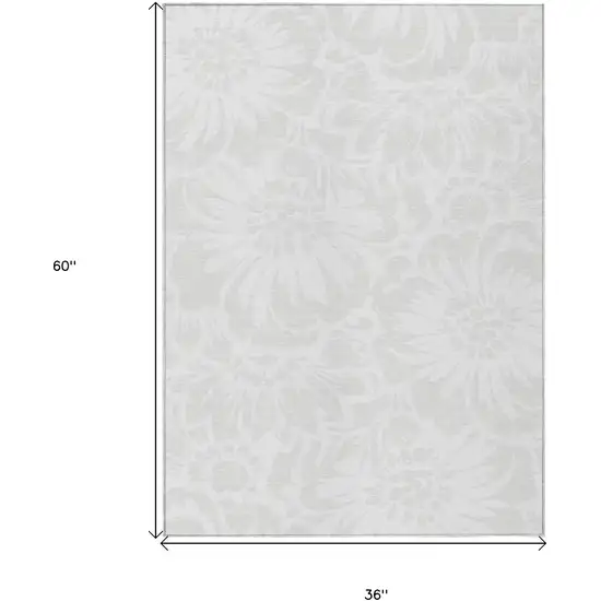Ivory Floral Washable Non Skid Indoor Outdoor Area Rug Photo 3