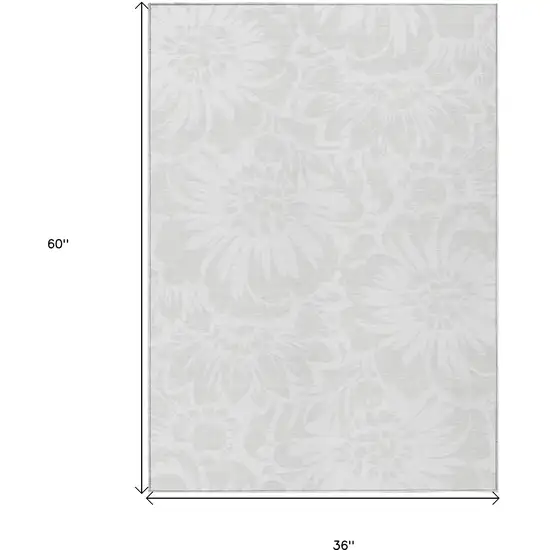 Ivory Floral Washable Non Skid Indoor Outdoor Area Rug Photo 3