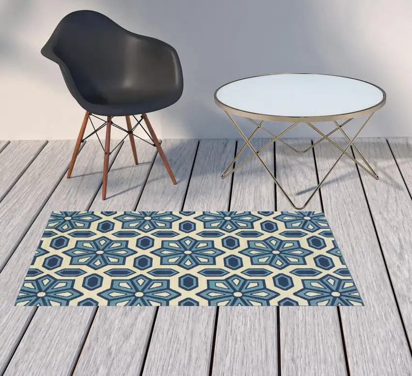 3' X 5' Ivory Geometric Stain Resistant Indoor Outdoor Area Rug Photo 2