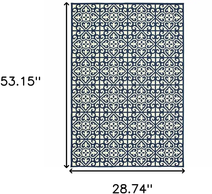 3' X 5' Ivory Geometric Stain Resistant Indoor Outdoor Area Rug Photo 5