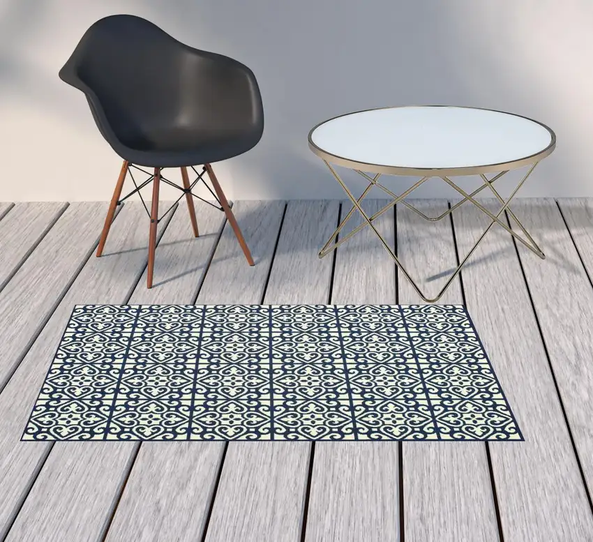 3' X 5' Ivory Geometric Stain Resistant Indoor Outdoor Area Rug Photo 2