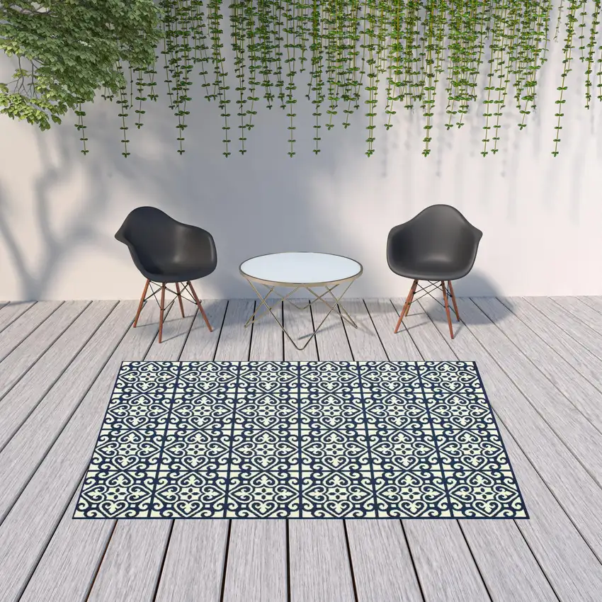 6' X 9' Ivory Geometric Stain Resistant Indoor Outdoor Area Rug Photo 2