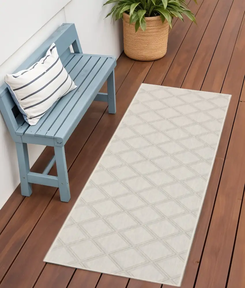 Gray and Ivory Geometric Stain Resistant Indoor Outdoor Area Rug Photo 1