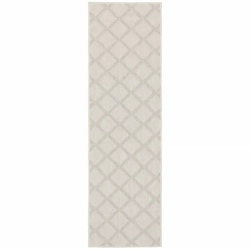 2' X 7' Ivory Geometric Stain Resistant Indoor Outdoor Area Rug Photo 1