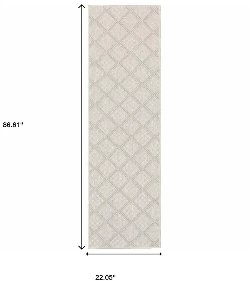2' X 7' Ivory Geometric Stain Resistant Indoor Outdoor Area Rug Photo 9
