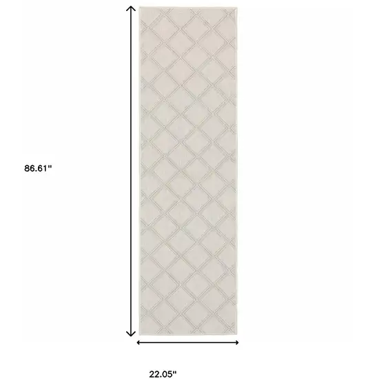 2' X 7' Ivory Geometric Stain Resistant Indoor Outdoor Area Rug Photo 9