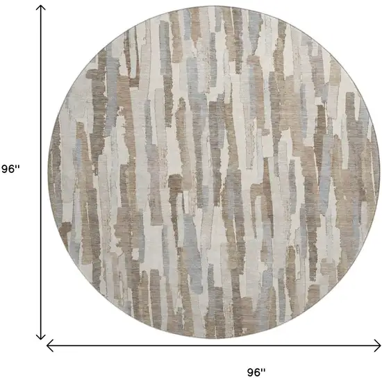 8' X 8' Ivory Gray And Brown Striped Washable Round Rug With UV Protection Photo 9